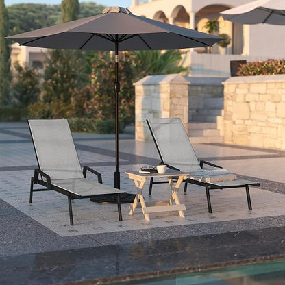 Flash Furniture Brazos Adjustable Chaise Lounge Chair with Arms, All-Weather Outdoor Five-Position Recliner, Black/Gray
