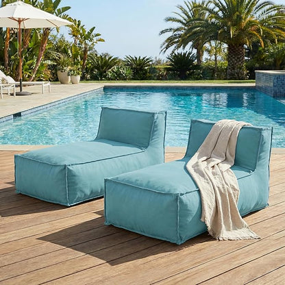 Merax Outdoor Bean Bag Lounge Chairs Set of 2, 61" Outdoor Chaise Lounger Chair with Foam Filled, Cozy Outdoor Bean Bag Couch for Patio Pool Desk, Water-Resistant Fabric Sun Lounger Chair, Teal