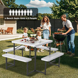 Giantex Picnic Table Bench Set for 4-8 People, 34" Outdoor Square Dining Table & 2 Benches w/Umbrella Hole - Photo 3