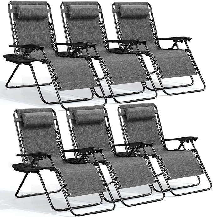Nestl Zero Gravity Chairs Set of 6, Patio Lounge Chair Outdoor with Pillows & Cup Holder Trays - Photo 1