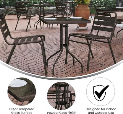 Flash Furniture Barker 23.5'' Square Indoor/Outdoor Tempered Glass Metal Frame Side Table, Bronze