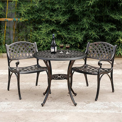 31.5" Cast Aluminum Patio Table with 2.2" Umbrella Hole,Anti-Rust Outdoor Patio Dining Tables,Round Metal Patio Table for Indoor,Garden,Porch,Bronze