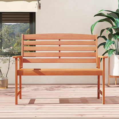 Tangkula Wooden Garden Bench, 2-Person Patio Loveseat with Slatted Backrest and Comfortable Armrests, Outdoor Bench for Porch, Backyard and Park, 530 lbs Weight Capacity