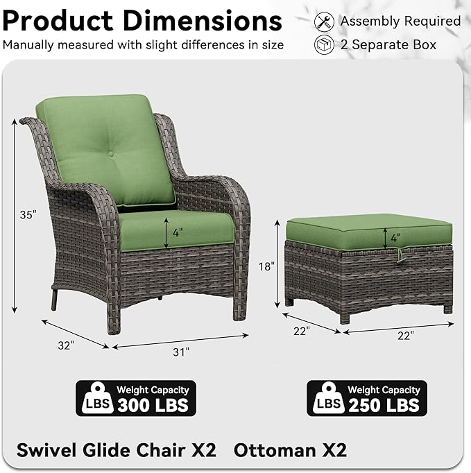 4 Piece Outdoor Wicker Patio Furniture Set, Patio Chairs Set with Thickened Olefin Cushions, High Back and Deep Seating - Photo 2