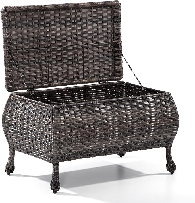 Outdoor Wicker Coffee Table - Patio PE Rattan Coffee Table with Storage Room Suitable for Patio Deck Garden Porch, Brown - Photo 3
