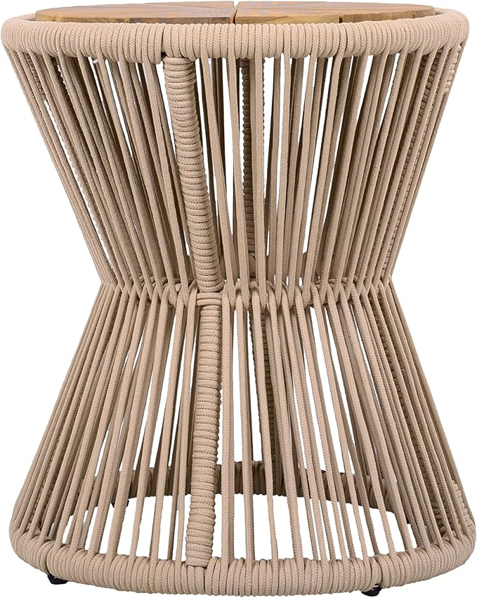 Christopher Knight Home Nara 18.9" Acacia Wood Outdoor Side Table, Hourglass Shaped with Metal Frame+Woven Rope - Photo 6