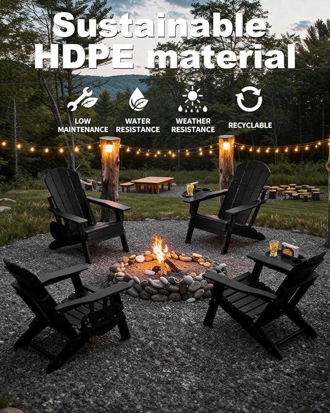 Adjustable Adirondack Chair Set of 6 with Cup Holder, All Weather HDPE Fire Pit Chairs for Deck, Backyard, Patio, Black - Photo 5