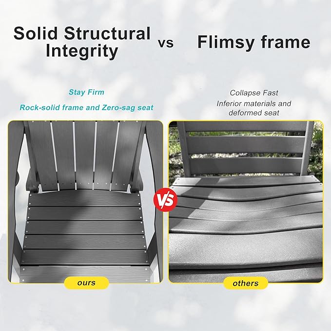 HDPE Foldable Adirondack Outdoor Chair Set of 4 with Cup Holder, Weather Resistant Heavy-Duty Patio Chair for Patio, Backyard, Deck, Fire Pit, Lawn and Porch, Grey