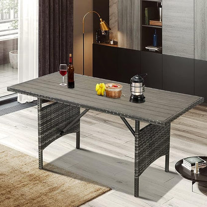 U-MAX Wicker Outdoor Dining Table, 54” Metal Frame Table for Patio Furniture or Indoor (Grey)