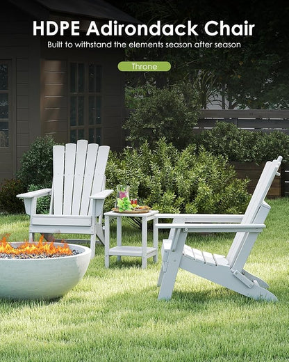GREENVINES Folding-Adirondack-Chairs-Set-of-4 | HDPE Plastic | Throne Series | Fire Pit Chair | All Weather | for Outdoor Patio Deck Backyard Poolside | White