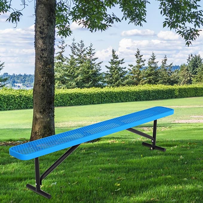 8FT Outdoor Bench, Metal Park Bench for Sitting Area Convert a Bench Heavy-Duty School Benches Commercial Rectangular Bench for Patio Porch Backyard Sports Church Locker Room Shopping Centers