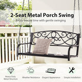 Giantex Metal Porch Swings 2 Person Outdoor Hanging Garden Bench with Sturdy Chains, Wide Seat & Curved Armrests - Photo 3