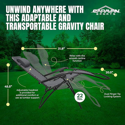 Caravan Canopy Infinity Zero Gravity Steel Frame Patio Deck Chair, Grey (Pair)