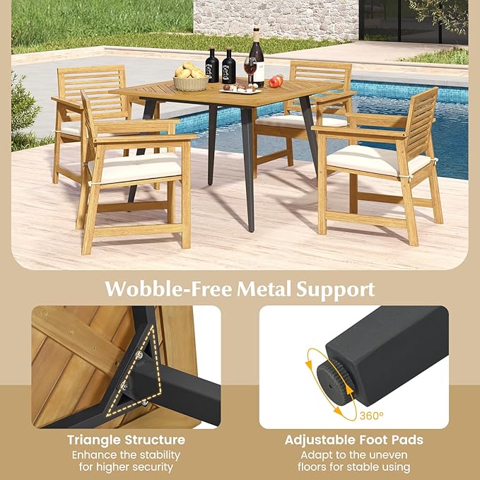 Tangkula 42.5" Acacia Wood Outdoor Dining Table for 4, Patio Table with 1.9" Umbrella Hole - Photo 7