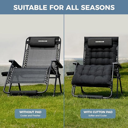 HOMSHADE XXL Zero Gravity Chair with Cushion, 33In Oversized Zero Gravity Lounge Chair, Patio Outdoor Recliner Chair for Indoor Outdoor with Headrest, Cup Holder, Footrest Support 500Lbs, Black