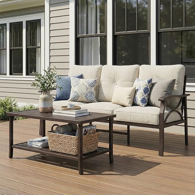 RoyalCraft 3 Seats Outdoor Patio Furniture Set, Outdoor Metal Sectional Furniture with Cushions - Photo 7