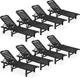 SERWALL Outdoor Chaise Lounge Set of 8, HDPE Pool Lounge Chairs with 5-Position Adjustable Backrest - Photo 1
