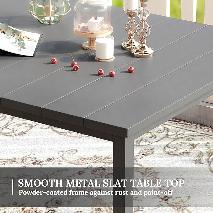VICLLAX 63" Rectangle Outdoor Dining Table for 6, Patio Table with Umbrella Hole, All Weather Metal Patio Tables, Grey Tabletop