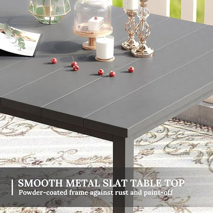 VICLLAX 63" Rectangle Outdoor Dining Table for 6, Patio Table with Umbrella Hole, All Weather Metal Patio Tables, Grey Tabletop