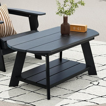 WestinTrends Tuscany Outdoor Coffee Table, All Weather HIPS 2 Tier Patio Adirondack Coffee Table, Black