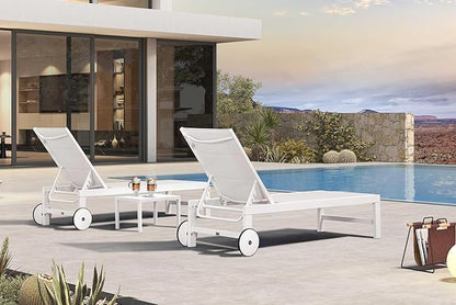 PURPLE LEAF Outdoor Chaise Lounge Set Elderly-Friendly Straight Legs Adjustable Sunbathing Recliner with Side Table for Back Support Poolside Beach Patio Lounge Chairs Cream