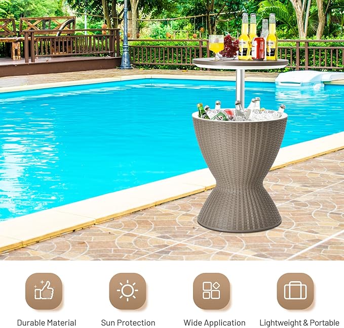 Tangkula Outdoor Cool Bar Table, Rattan Style Patio 8 Gallon Beer and Wine Cooler - Photo 8