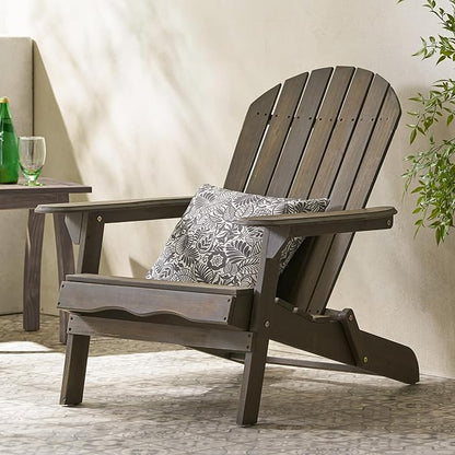 Folding Adirondack Chair, Outdoor Gray Adirondack Chairs with Wood Texture, Acacia Wood Fire Pit Chairs, All Weather, for Deck Backyard Patio Outdoor Garden