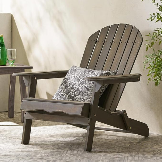Folding Adirondack Chair, Outdoor Gray Adirondack Chairs with Wood Texture, Acacia Wood Fire Pit Chairs, All Weather, for Deck Backyard Patio Outdoor Garden