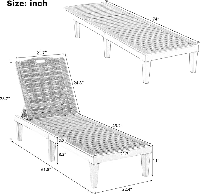 Outdoor Chaise Lounge Chair Set of 2 with 5 Position Adjustable Backrest, Water-Resistant Tanning Chair Recliner - Photo 2