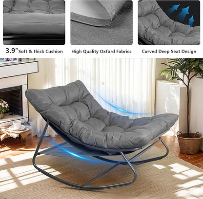 Outdoor & Indoor Oversized Rocking Chairs Set of 2, Modern Metal Lounge Rocking Chair with Thick Cushions, High Back Rocker Chair Set for Living Room, Patio, Porch, Garden, Backyard
