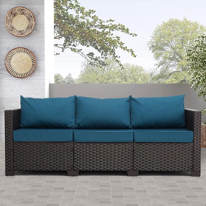 Outdoor Furniture Wicker Outdoor Couch Patio Furniture 3-seat Sofa Deep Seat Hight Backrest Non-Slip Cushions - Photo 1