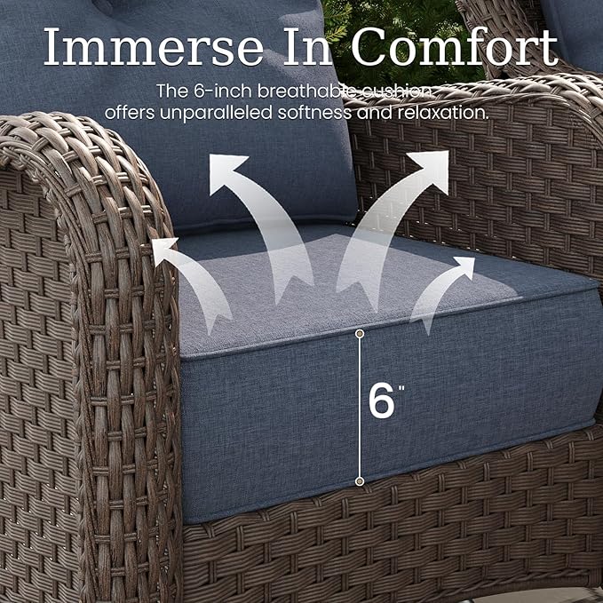 9 Piece Patio Furniture Set, All-Weather Wicker Outdoor Conversation Set with Swivel Rocking Chair and 6 Inch Thick - Photo 4