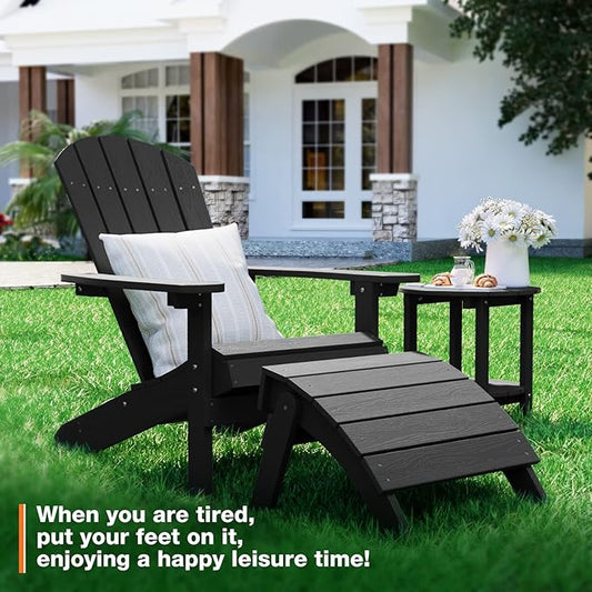 YEFU Adirondack Ottoman Set of 2, Patio Foot Rest, Adirondack Foot Rest, Folding Adirondack Footstool, Weather Resistant for Adirondack Chair, Widely Used for Outdoor, Porch, Backyard, Fire Pits-Black