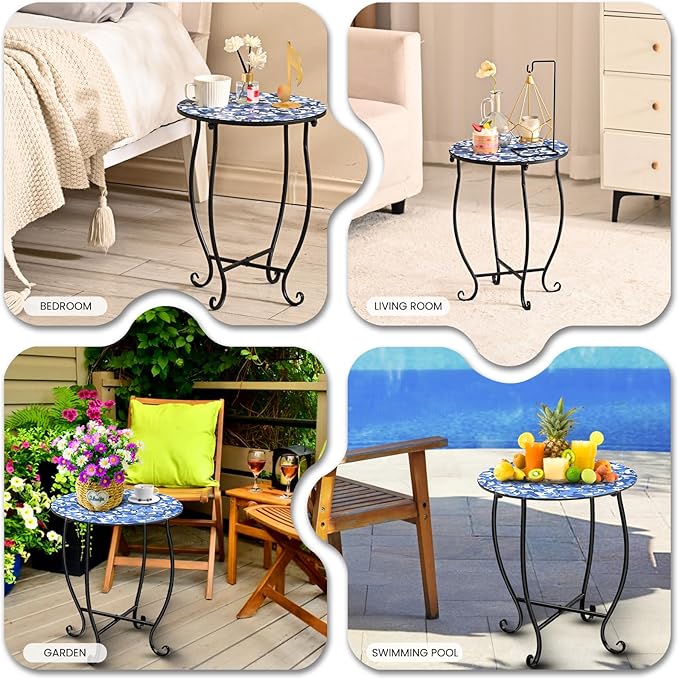 Patio Side Tables, 14"" Indoor Outdoor Metal Side Table for Poolside Bistro Balcony Yard Porch Bedside - Photo 8
