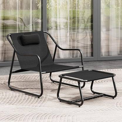 YITAHOME Patio Lounge Chair with Ottoman, Oversized Papasan Chair, Versatile Indoor/Outdoor Textilene Lounge with Metal Handrail and Footstool, Ideal for Living Room, Porch, Backyard or Garden