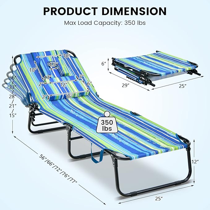 COSTWAY Tanning Chair with Face Hole, Pillows & 5-Position Adjustable Backrest, Portable with Carrying Bag - Photo 3