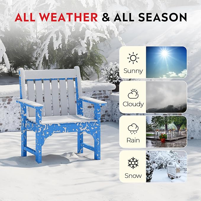 Costaelm Outdoor Dining Arm Chair, Patio HDPE Garden Dining Table Chair, Poly Lumber Waterproof Restaurant Bistro Farmhouse Chairs for Outside Porch Backyard, Pacific Blue