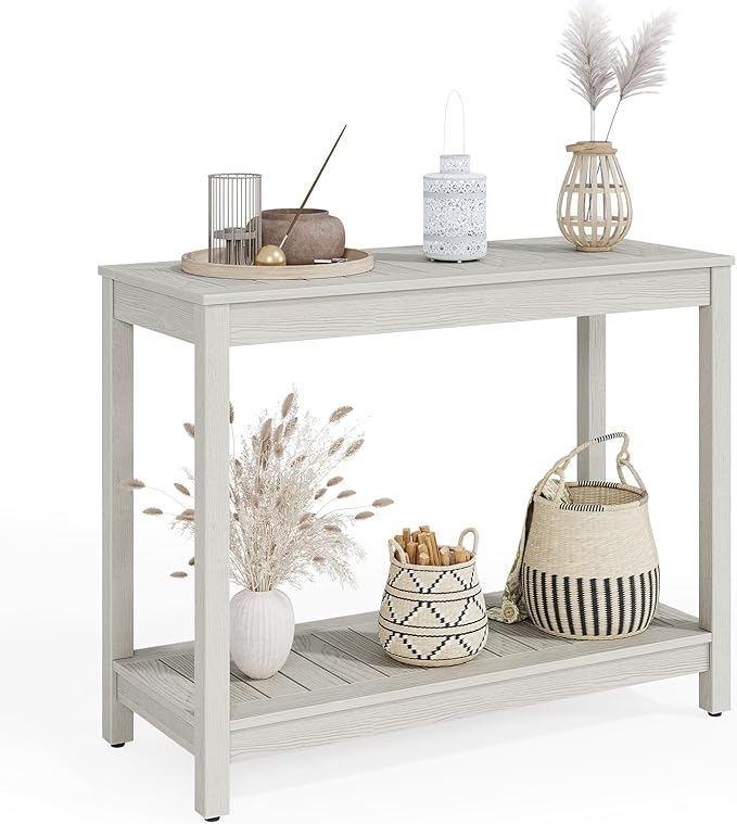 DWVO 38.3" Outdoor Bar Table Console Table, HIPS Material Indoor Outdoor Multifunctional Buffet Bar Storage Organizer with Adjustable Feet (Grey)