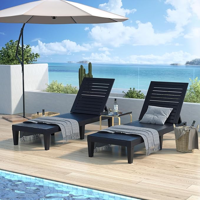 Chaise Lounge Chair Outdoor Set of 3 for Patio, Weather-Resistant Tanning Chair Recliner with Adjustable Backrest - Photo 2