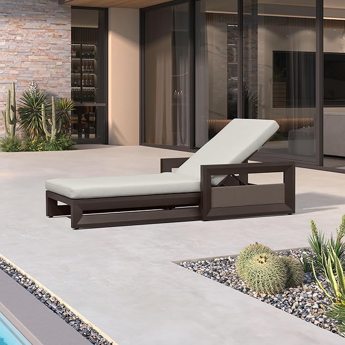 PURPLE LEAF Outdoor Chaise Lounge 2 in 1 Design Reclining Lounger Chair with Cushion Deluxe Aluminum Oversize Pool Lounge Chairs with Armrests & Backrest for Patio Poolside Backyard, Bronze