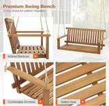 Tangkula 2 Person Hanging Porch Swing, Wooden Patio Swing with 2 Hanging Hemp Ropes, Slatted Seat & Back - Photo 6