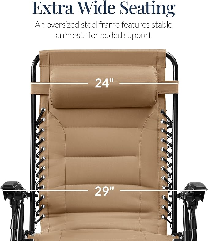 Best Choice Products Oversized Padded Zero Gravity Chair, Folding Outdoor Patio Recliner - Photo 3