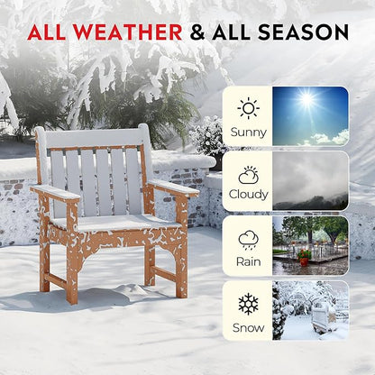 Costaelm Outdoor Dining Arm Chair, Patio HDPE Garden Dining Table Chair, Poly Lumber Waterproof Restaurant Bistro Farmhouse Chairs for Outside Porch Backyard, Teak