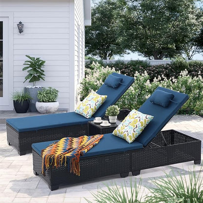 Patio Chaise Lounge Outdoor Lounge Chair Chaise Lounger Patio Reclining Chair with Angle Adjustment by PE Rattan Aluminum Alloy for Courtyards Poolside Garden Beaches Clearance (Slate Blue)