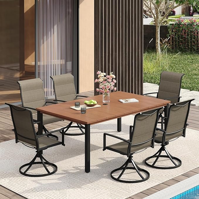 VICLLAX 63" Rectangle Outdoor Dining Table for 6, Patio Table with Umbrella Hole, All Weather Metal Patio Tables - Photo 2