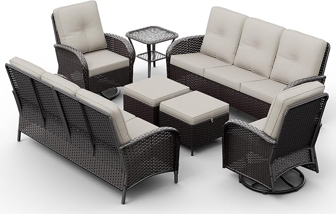 Joyside Wicker Patio Furniture Set, 7 Piece Outdoor Furniture Set with Thickened Cushions, High Back, Deep Seating - Photo 9