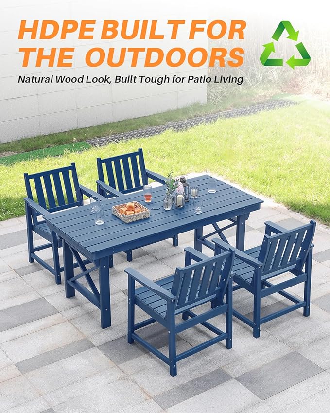 HDPE Outdoor Dining Table, 66.9” Rectangle Patio Dining Table for 6 - Photo 5