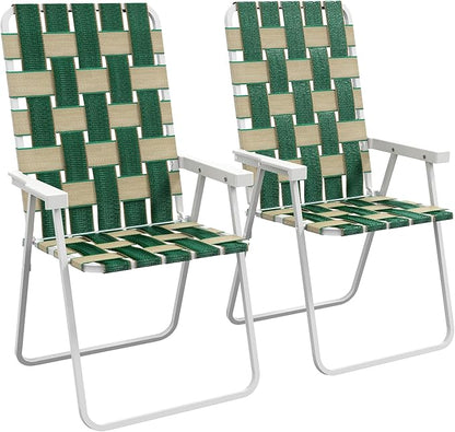 Outsunny Set of 2 Patio Folding Chairs, Classic Outdoor Camping Chairs, Portable Lawn Chair Set for Camping, Garden, Pool, Beach, Backyard with Armrests, Green