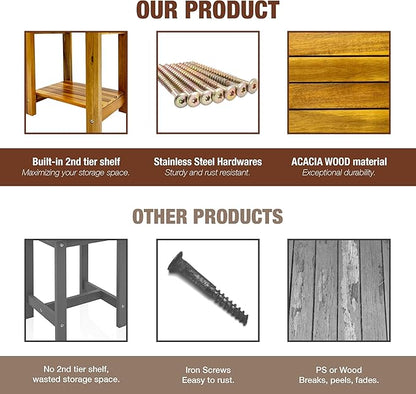 Double Adirondack Table - Weatherproof Outdoor Side Table - Patio End Tables for Outside - Adirondack Side Table - Acacia Wood 2-Tier End Table for Indoor & Outdoor Use