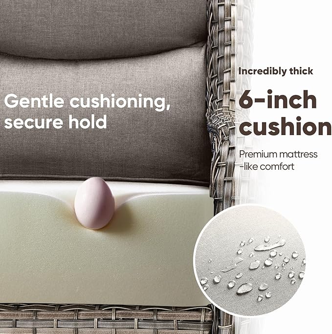 Swivel Patio Chairs sofa Set of 6 - 6" Thick Cushion - Wicker Outdoor Swivel Rocker Patio Chair ,Sofa/Glass coffee - Photo 3